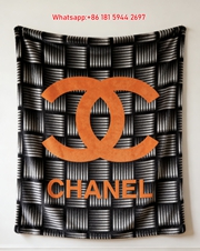 Chanel Black & Orange Logo Flannel Throw Blanket IMG_7310